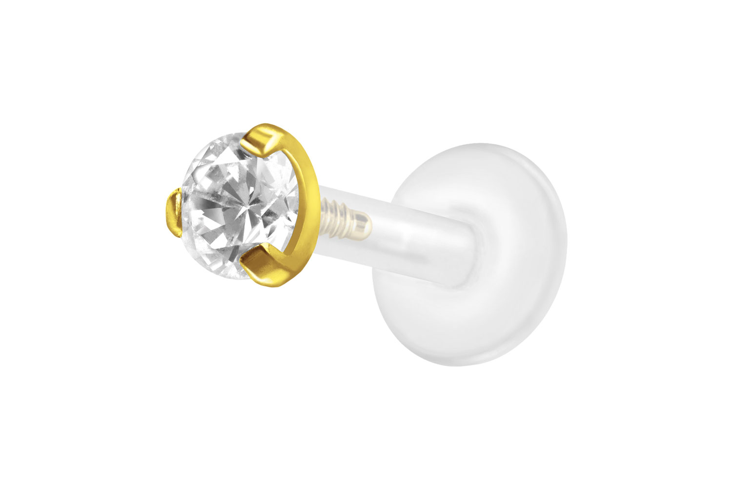 PTFE Labret Piercing mit Innengewinde + Titan-Aufsatz EINGEFASSTER KRISTALL